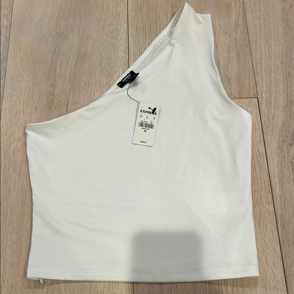 Express Off-White One-Shoulder Crop Top